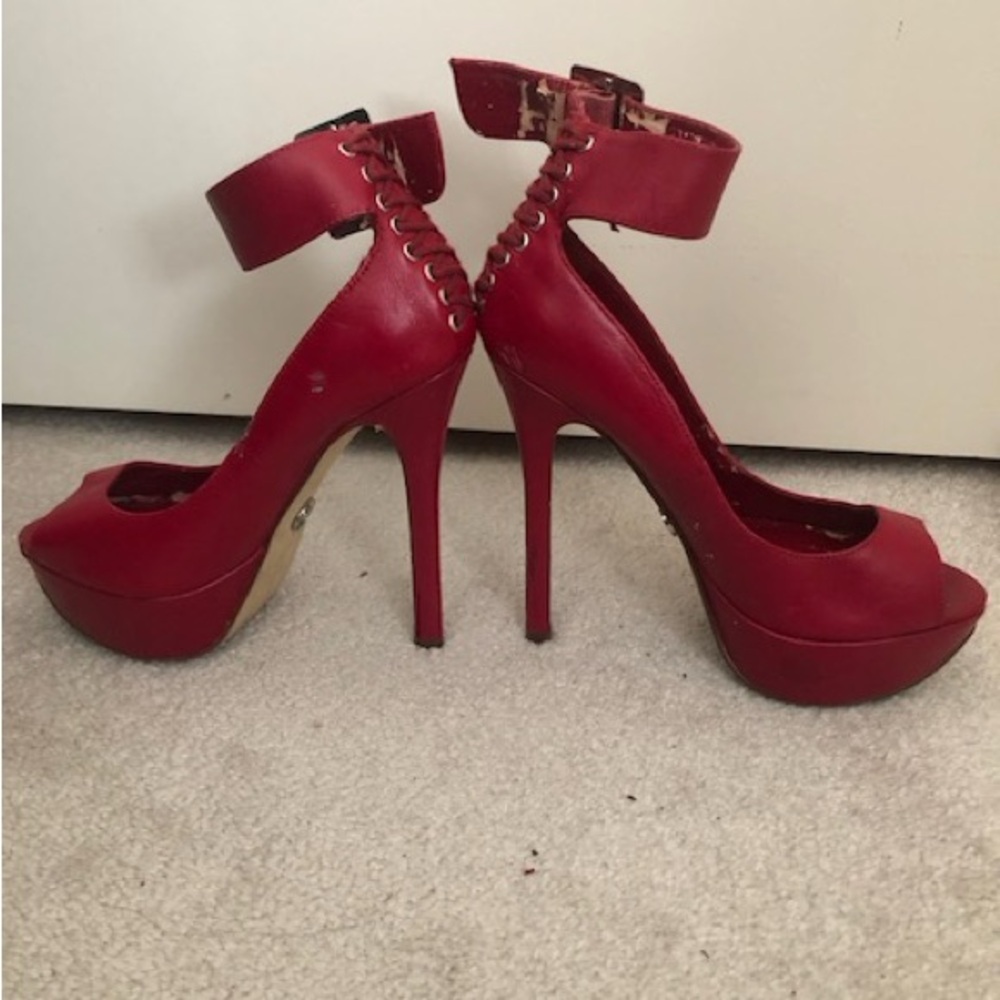 Bebe Red Leather with Lace Up Detailing